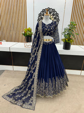Captivating Navy Blue Color Heavy Embroidery Sequence Work Lehengha Choli