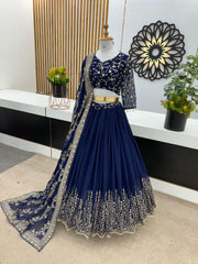 Captivating Navy Blue Color Heavy Embroidery Sequence Work Lehengha Choli