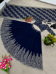 Captivating Navy Blue Color Heavy Embroidery Sequence Work Lehengha Choli