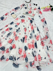Flower Print White Color Fancy Sleeve Lehenga Choli