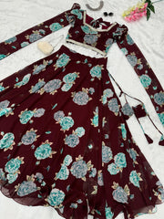 Flower Print Maroon Color Fancy Sleeve Lehenga Choli