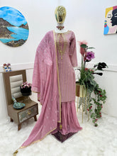 Captivating Sequence Embroidery Work Peach Color Sharara Suit