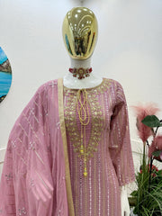 Captivating Sequence Embroidery Work Peach Color Sharara Suit