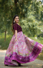 Shining Embroidered Work Purple Color Gown