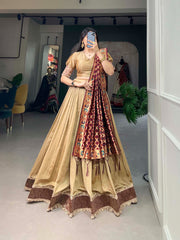 Flattering Plain With Jacquard Chiku Color Lehenga Choli