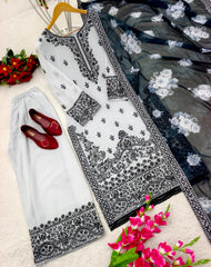 Stylish Embroidery Work White Color Anarkali Suit
