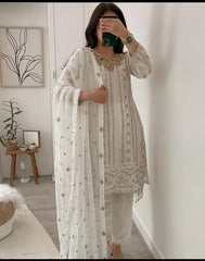 Awesome Embroidery Work White Color Anarkali Suit