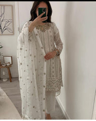 Awesome Embroidery Work White Color Anarkali Suit
