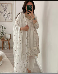 Awesome Embroidery Work White Color Anarkali Suit