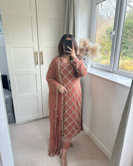 Exclusive Sequences Embroidery Work Orange Color Anarkali Suit