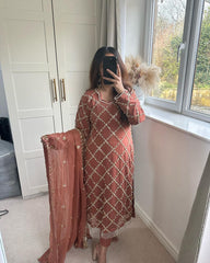 Exclusive Sequences Embroidery Work Orange Color Anarkali Suit