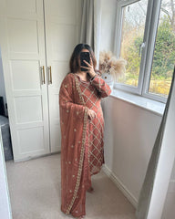 Exclusive Sequences Embroidery Work Orange Color Anarkali Suit