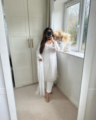 Fashionable Embroidery Work White Color Anarkali Suit