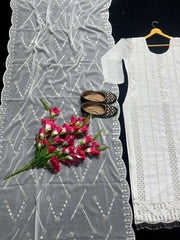 Fashionable Embroidery Work White Color Anarkali Suit