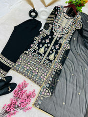 Demanding Embroidery Sequence Work Black Color Anarkali Suit