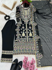 Demanding Embroidery Sequence Work Black Color Anarkali Suit