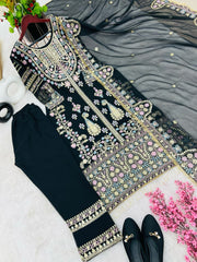 Demanding Embroidery Sequence Work Black Color Anarkali Suit