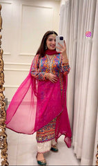 Decent Digital Print With Real Mirror Pink Color Anrakali Suit