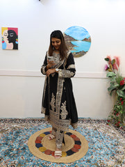 Beautiful Embroidery Work Black Color Anrakali suit