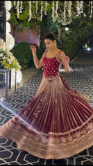 Presenting Embroidery Work Maroon Color Lehenga Choli