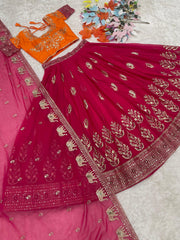 Demanding Sequence Work Pink Color lehenga choli