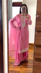 Luxuriant Embroidery Sequence Work Pink Color Anarkali suit