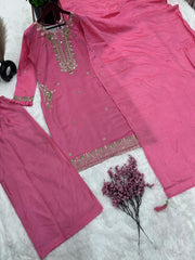 Luxuriant Embroidery Sequence Work Pink Color Anarkali suit