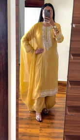 Luxuriant Embroidery Sequence Work Yellow Color Anarkali suit