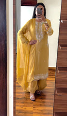 Luxuriant Embroidery Sequence Work Yellow Color Anarkali suit