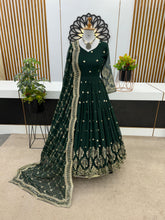 Mesmerizing Embroidery Sequence Work Green Color Long Gown