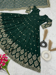 Mesmerizing Embroidery Sequence Work Green Color Long Gown