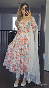 Alluring Digital Print White Color Anarkali Suit