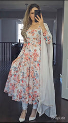 Alluring Digital Print White Color Anarkali Suit