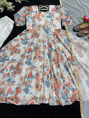 Alluring Digital Print White Color Anarkali Suit