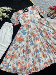 Alluring Digital Print White Color Anarkali Suit