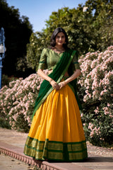 Embellished Zari Weaving Work Yellow Color Lehenga Choli