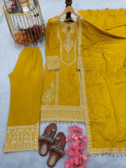 Beautiful Embroidery Sequence Work Yellow Color Anarkali Suit