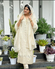 Glimmering Embroidery Work White Color Anarkali Suit