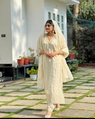 Glimmering Embroidery Work White Color Anarkali Suit