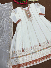 Embellished Sequence Work White Color Gown