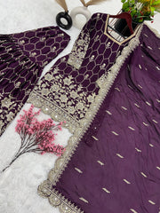 Gorgeous Embroidery Sequence Work Wine Color Sharara Suit