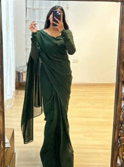 Beautiful Green Color Ready To Wear Saree
