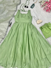 Embellished Embroidery Sequins Work Pista Color Gown