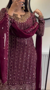 Designer Sequence Work Wine Color Anarkali Suit