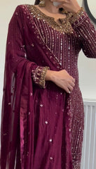 Designer Sequence Work Wine Color Anarkali Suit