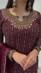 Designer Sequence Work Wine Color Anarkali Suit