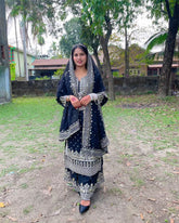 Fabulous Embroidery Sequence Work Black Color Sharara Suit