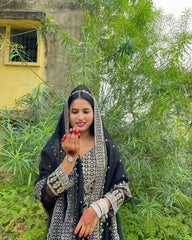 Fabulous Embroidery Sequence Work Black Color Sharara Suit