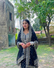 Fabulous Embroidery Sequence Work Black Color Sharara Suit