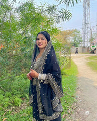 Fabulous Embroidery Sequence Work Black Color Sharara Suit